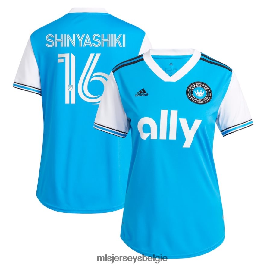 Jersey zijn MLS Jerseys vrouwen Charlotte FC Andre Shinyashiki Adidas blauwe primaire replica spelerstrui uit 2022 4P40P4762